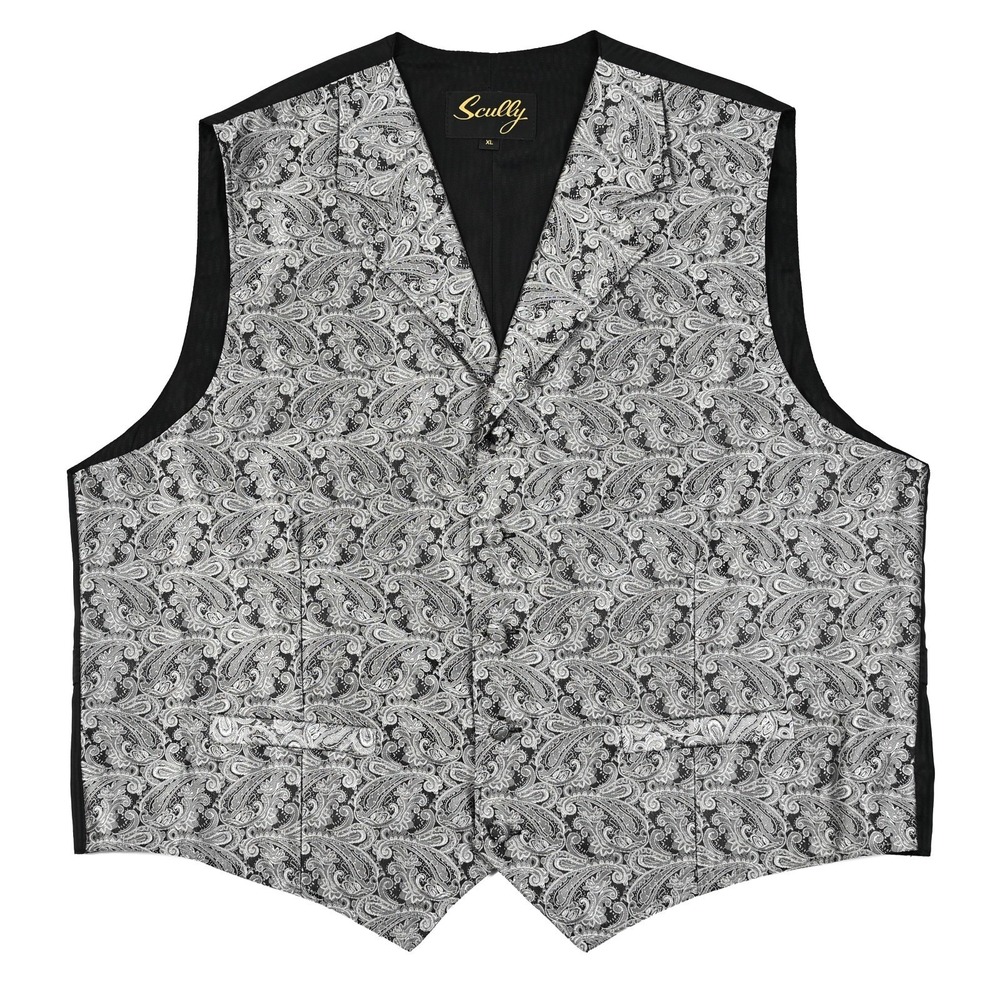 Scully Men's Western Cowboy Vest Paisley Silver/Black XL Frontier Two Step Dance